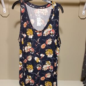 Maurices Navy Floral Scoop Neck Tank with Yellow & Coral Blooms